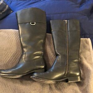 Frye Black Leather Heeled Boots Wide Calf